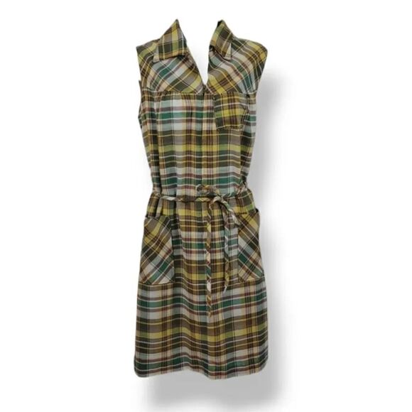 Vintage 60's Handmade Tartan Plaid House Dress Frock Modern Size 10/12 - Picture 2 of 7